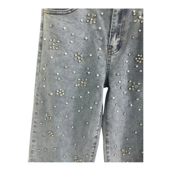Stunning Pearl & crystal cz adorned light wash denim jeans size large brand new - Picture 5 of 14